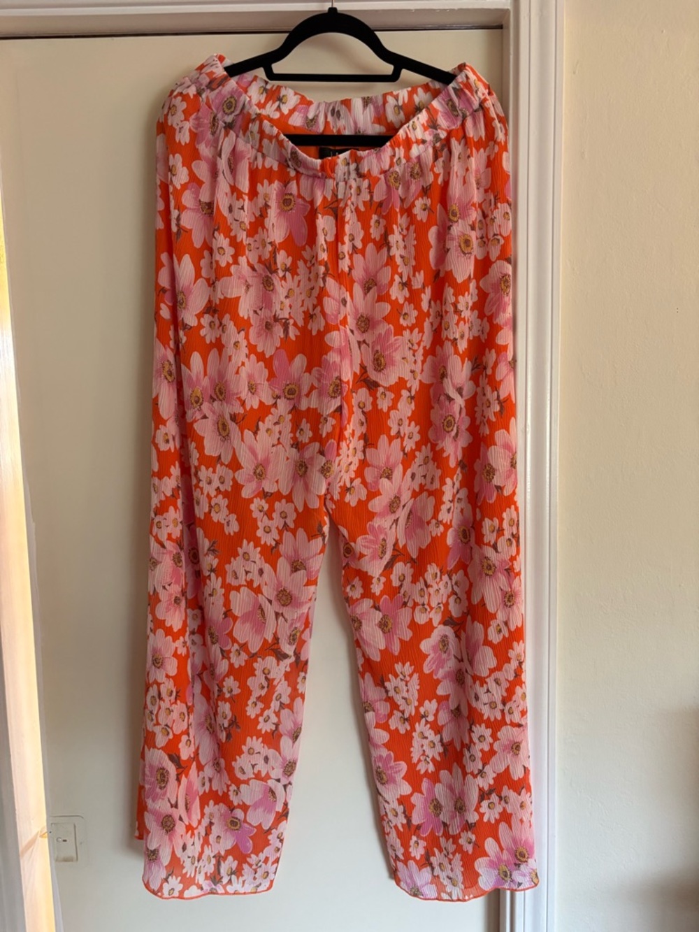 LULUS | Sunshine Times Orange Floral Print Pleated High Rise Pants